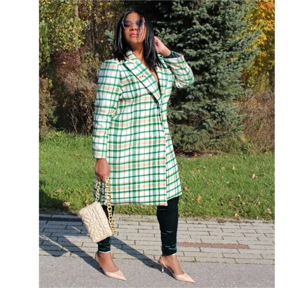 Green Plaid Oversized Women Jacket Coat - Picture 2 of 4